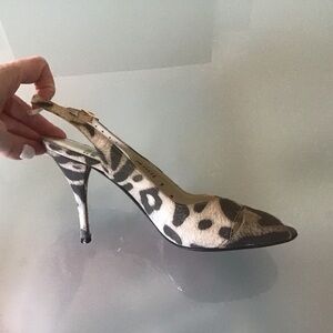 Stuart Weitzman Leopard Animal Print Metallic Slingback 4” High Heels Shoes 9 LN